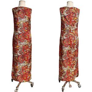 70s Vintage Paisley Maxi Dress Sleeveless Shift Bonwit Teller Cole California.